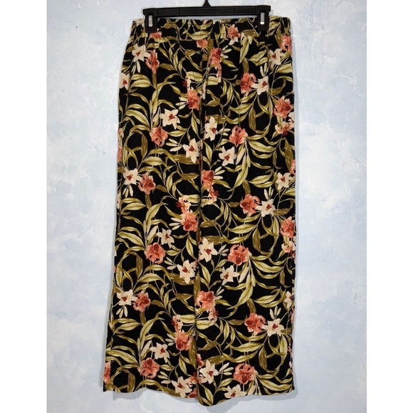 Kensie Linen Blend Black Floral High Waist Wide-Leg Cropped Pants Pockets Medium - Picture 4 of 9